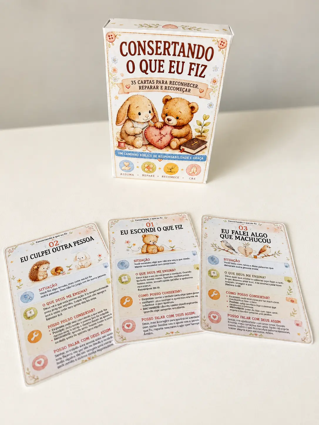 Caixa do baralho Consertando o que eu fiz com três cartas